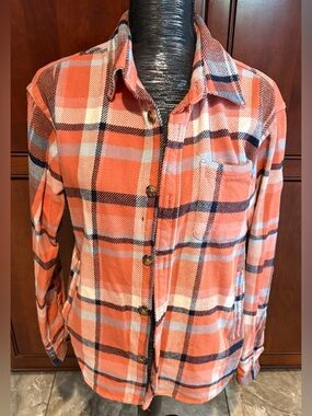 Goodfellow & Co Orange Navy Cream Plaid Shirt